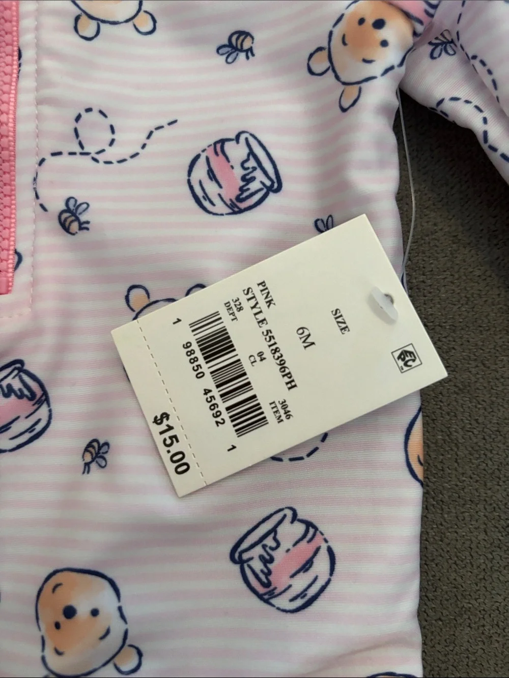 Disney Baby Pink Winnie the Pooh One-Piece Swimsuit. UPF 50+